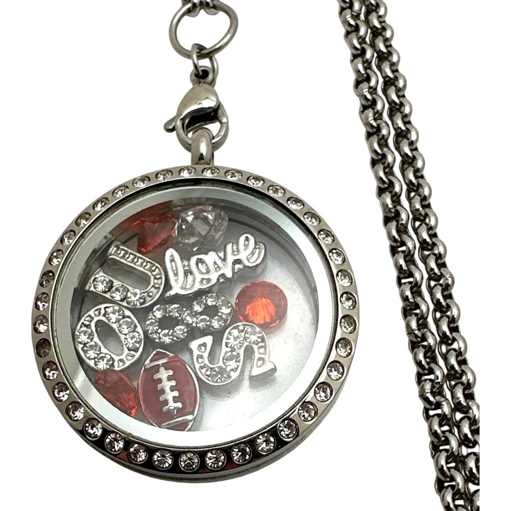 OSU Locket Necklace Rhinestone Accents & Chain University Football Team Spirit